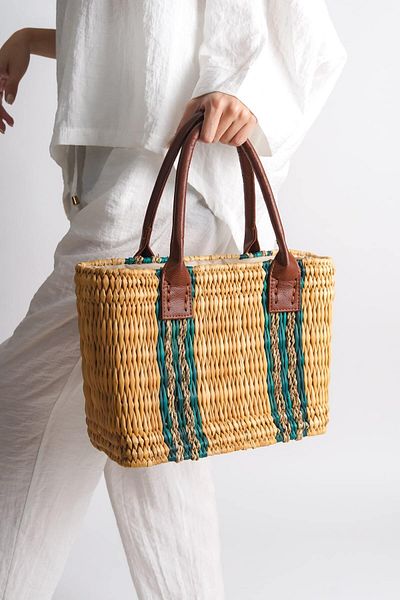 Mubiano Collection Geantă de damă din paie de dimensiuni mici verde -mcpl110-y