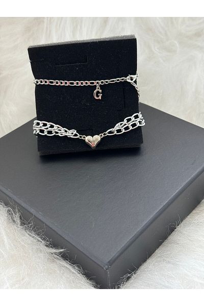 Hediyedukkani Double Letter Steel Bracelet - Lover and Magnet Heart Pattern, Friend Quantity