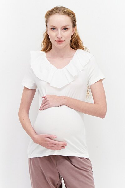 Mama Licious Maternity V-Neck Short Sleeve Plain T-Shirt, White