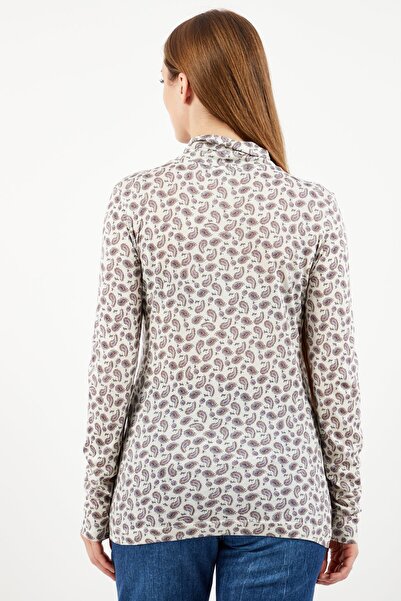 Esprit Women High Neck Long Sleeves Allover Print Blouse, White Combo