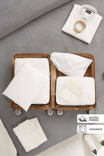 Ocean Home Textile White Parachute Fabric 4-Pece Suitcase Organizer - Suitcase Organizer Set for Travel Storage
