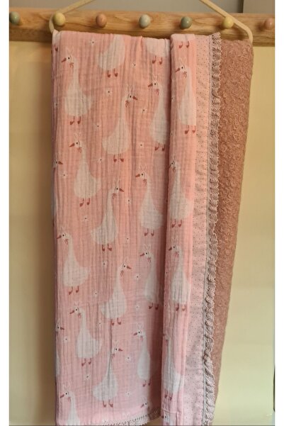 Leylace بطانية أطفال منقوشة بطبقة مزدوجة من قماش الصوف الوردي والبوكل - جديدة