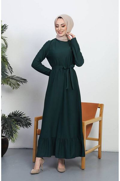 sefamerve Emerald Green Belted Dress - 0582-07