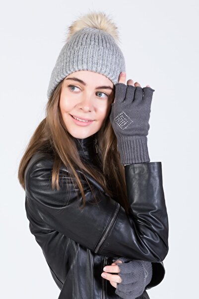 POSUSS Kesik Parmak Akrilik Kadın Eldiven - Koyu Gri - Ps721