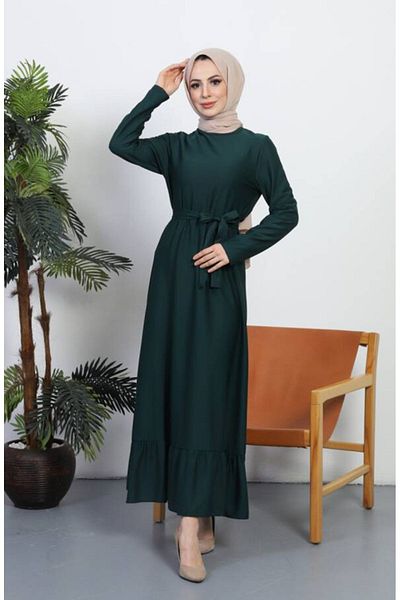 sefamerve Emerald Green Belted Dress - 0582-07