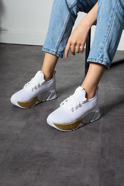 KOTAN Pantofi de damă alb-platină - pantofi sport casual cu detaliu de șireturi și plasă