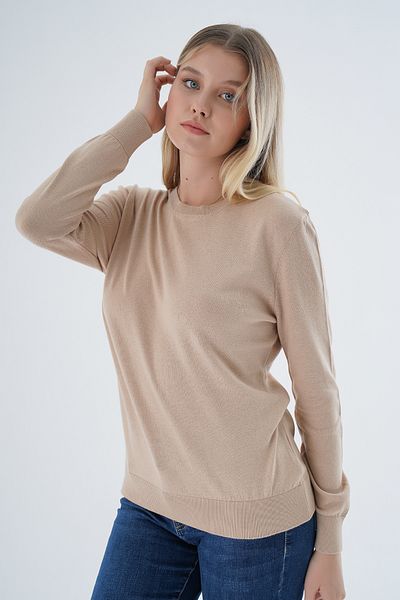 Trist Star Bluză pulover tricotaje cu decolteu rotund din bumbac organic 100% bej