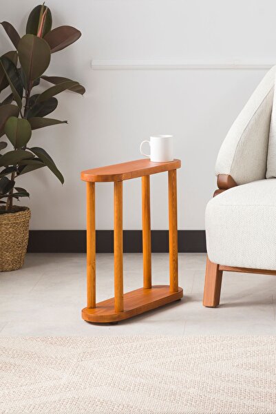 aslwoodart Masif Ahşap Oval Yan Sehpa 50x16.5 cm