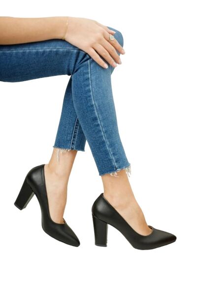 Modatamam Black High Thick Heeled Women's Shoes