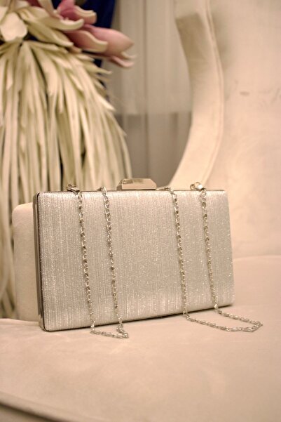 mossi Geantă de seară cu lanț pentru femei cu dungi argintii