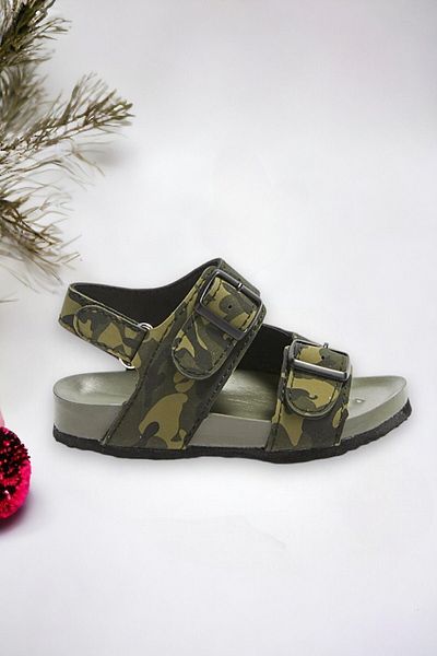 Ponchiq Sandale verzi pentru copii cu model de camuflaj militar