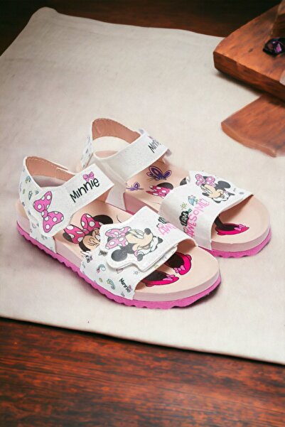 Ponchiq Minnie Mouse Beyaz Baskılı Kız Çocuk Sandalet