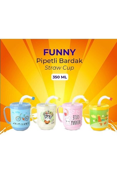 Gönül İşlerim Funny Children's Glass with Straw - 350 ml