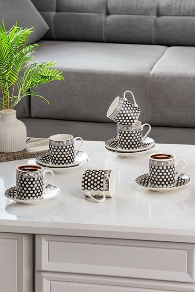Porsima Thoth 12 Pieces - Black Porcelain Cup Set for 6