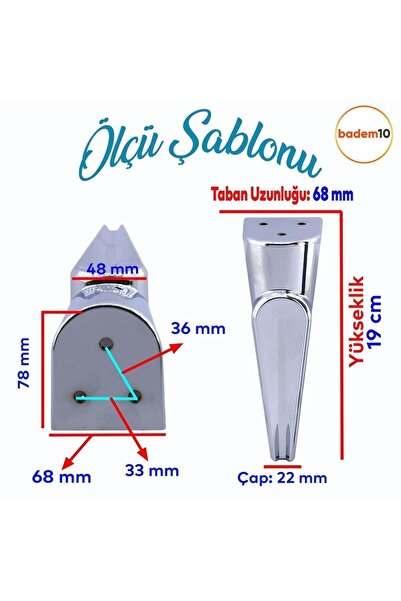 Badem10 Nota Mobilya Kanepe Tv Ünitesi Konsol Koltuk Ayağı Ayakları Krom Gümüş 19 Cm