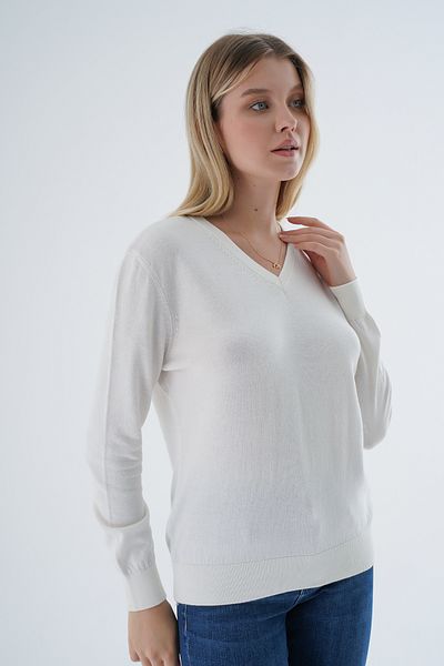 Trist Star 100% bumbac organic Ecru cu decolteu în V tricotaje bluză pulover