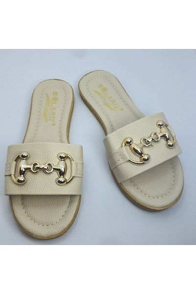 NewOneMall NewMallOne Women's White Daily Slippers Stylish Comfortable Buckle Home Sea Beach Guest Dowry Slippers