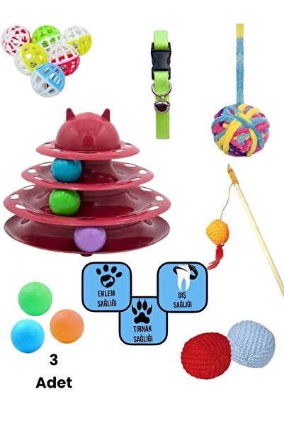 bite pet 9 ADET KEDİ OYUNCAĞI :3 KATLI KEDİ OYUNCAK+YUMAK TOP+NANELİ TOP+ZİLLİ TOP+OLTA+OYUN TOPU+TASMA
