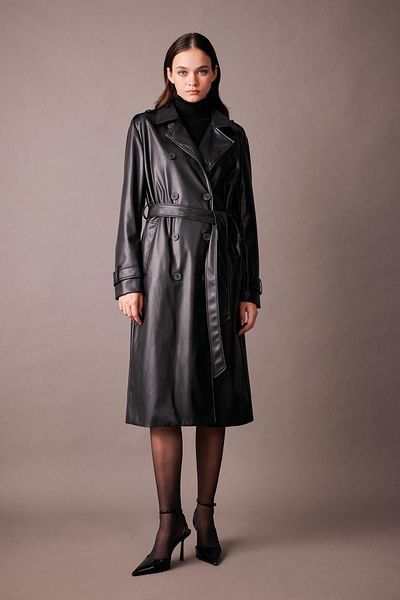 DeFacto Wasserdichter Trenchcoat aus Kunstleder - Regular Fit A0971ax23au