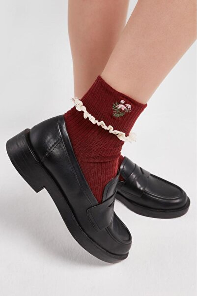 Bolero Kadın Dantelli Nakışlı Çorap Bordo