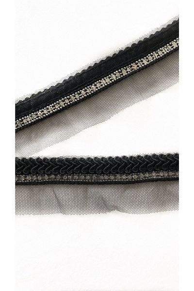 Ozpas Black Water Stone Tulle Ribbon - 3 Cm X 2 Mt