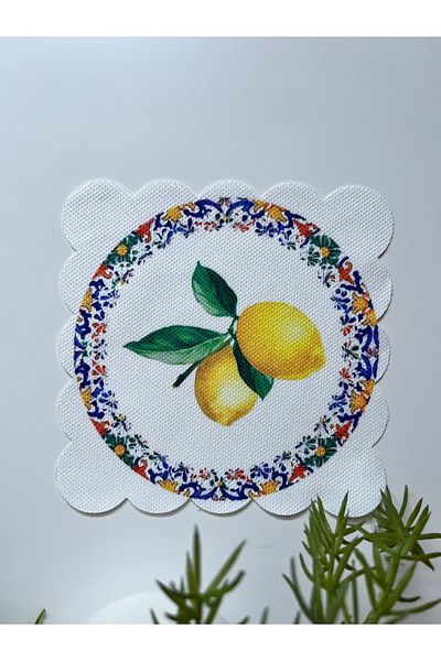 DECO Lemon Patterned Digital Printed, Laser Cut Edge Decorative Cocktail Napkins