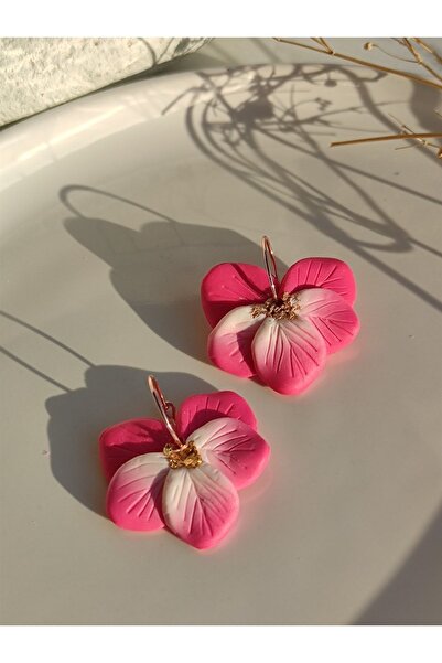 Gizy Store Özel Tasarım El Yapımı Menekşe Polimer Kil Çiçek Küpe