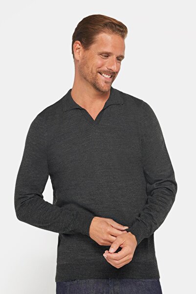 Tudors Anthracite Slim Fit Polo V-neck Men's Knitwear Sweater