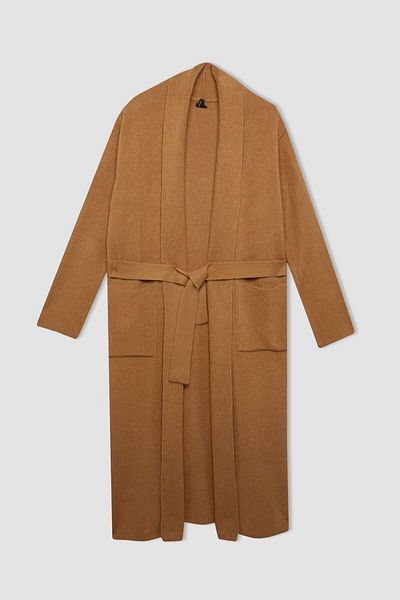 DeFacto Relaxed Fit Shawl Collar Long Cardigan - Belted, A2081ax23wn