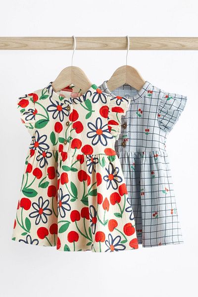 Next Baby 100% Cotton Blue Red Cherry Patterned 2-Piece Dress