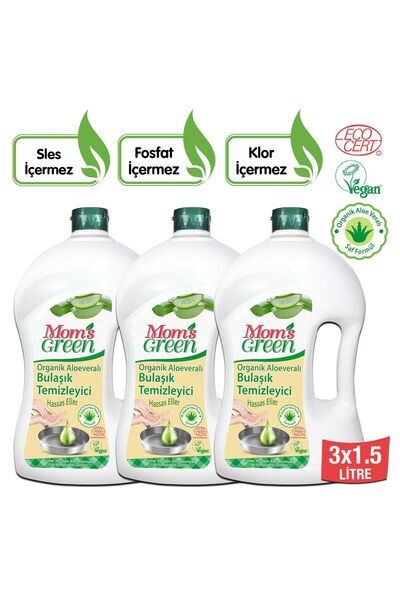 Mom's Green 3'lü Set -organik Aloeveralı Elde Bulaşık Temizleyici Hassas Elle...