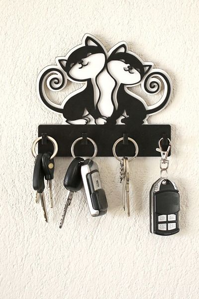 Moccoll Cute Cats MDF Wall Hanger Laser Cut 15x13 Cm Doorway Wall Ornament