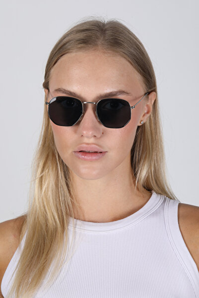 Angel Eyes Pentagonal Silver Frame Black Polarized Glass Unisex Sunglasses