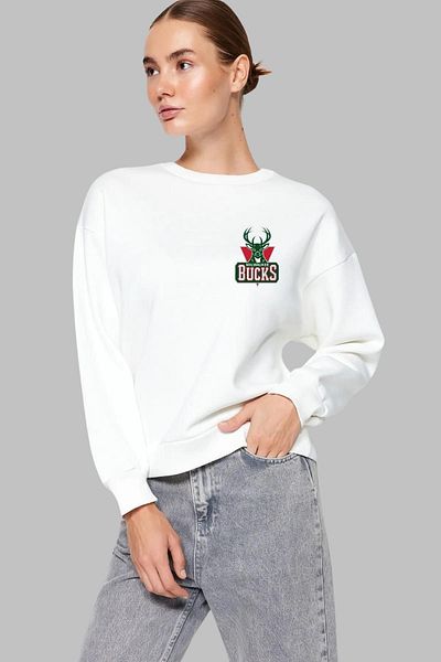 Nyda Collections Φούτερ από βαμβακερό Unisex Oversize Deer με στάμπα με λαιμόκοψη χωρίς κουκούλα