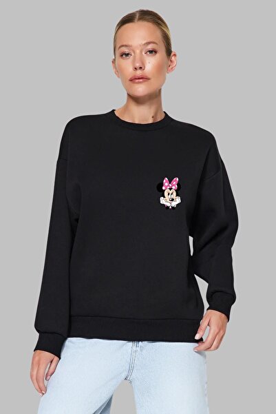 Nyda Collections Minnie Mouse Printed - Γυναικείο φούτερ χωρίς κουκούλα με λα...