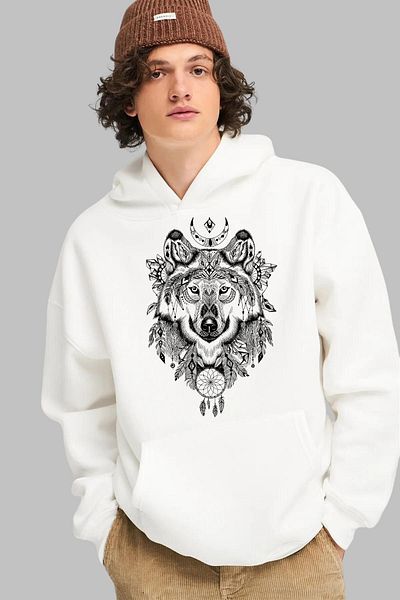 Nyda Collections Hanorac supradimensionat unisex cu glugă cu imprimeu Leu - mânecă lungă, bumbac