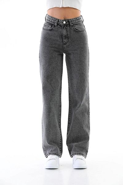 SHEVEGA Anthracite Lycra Ψηλόμεση Plus Size Wide Leg Jeans Φαρδύ τζιν Boyfriend