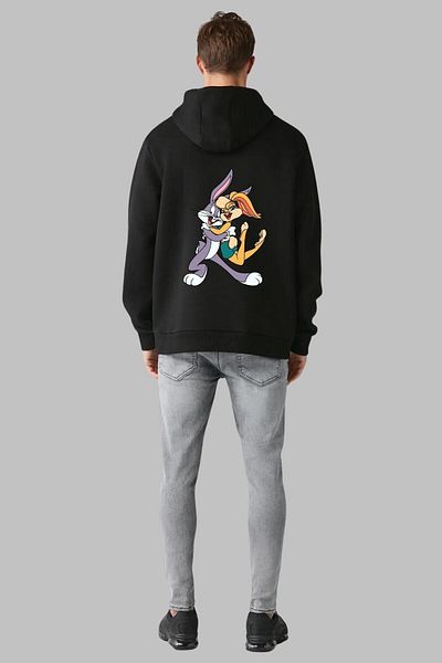 Nyda Collections Hanorac oversize unisex cu glugă cu imprimeu Bugs & Lola Bunny - mânecă lungă, bumbac