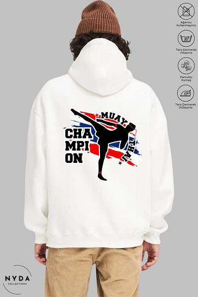 Nyda Collections Hanorac cu glugă unisex cu mânecă lungă Muay Thai, cu glugă, cu glugă, bumbac supradimensionat