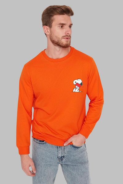 Nyda Collections Hanorac din bumbac, unisex, supradimensionat, cu imprimeu Snoopy, fără glugă - mânecă lungă, decolteu