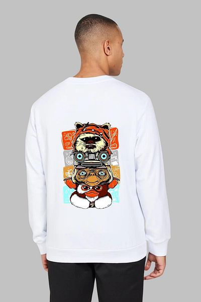 Nyda Collections Hanorac supradimensionat unisex din bumbac - mânecă lungă, imprimeu animal, gât crew, panglică fără glugă