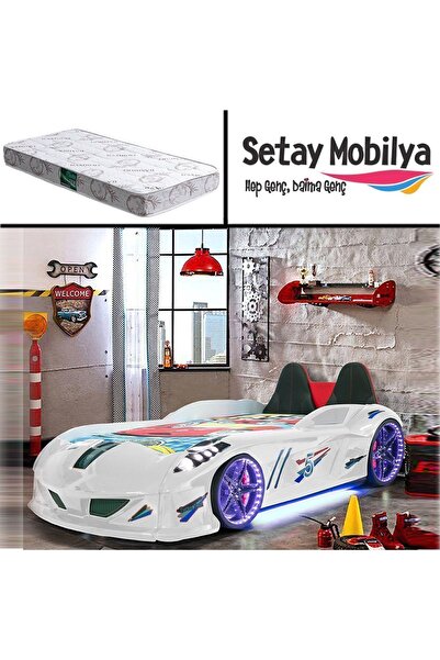 Setay Arabalı Yatak, Jaguar Koltuklu Full Ledli Arabalı Yatak - Beyaz 1 Adet ...