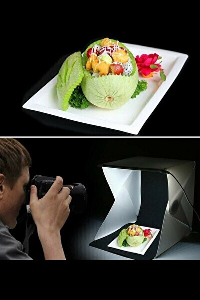 Toptanhane 2 Adet Arka Fonlu Led Işıklı Ürün Çekim Çadırı Mini Fon Fotoğraf S...