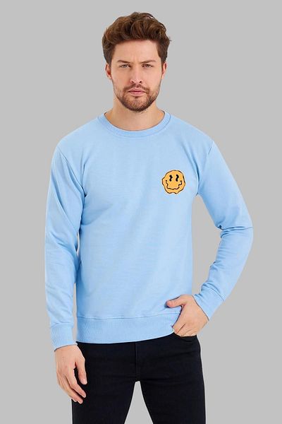 Nyda Collections Hanorac oversize unisex din bumbac - mânecă lungă, imprimeu cu fața zâmbitoare, decolteu, fără glugă