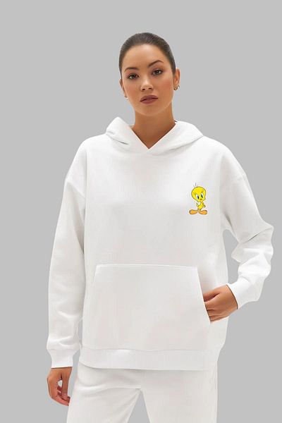 Nyda Collections Hanorac supradimensionat unisex cu glugă cu imprimeu Tweety - mânecă lungă, bumbac