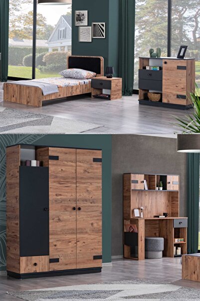 Setay Milas Genç Odası - 3 Kapılı Dolap, Karyola, Komodin, Şifonyer, Masa