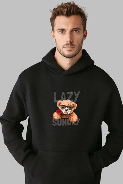 Nyda Collections Hanorac supradimensionat unisex cu glugă cu imprimeu Teddy Bear - mânecă lungă, bumbac