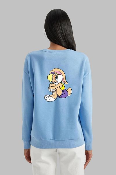 Nyda Collections Hanorac de damă din bumbac imprimat Lola Bunny - supradimensionat, cu mânecă lungă, cu gât crew, fără glugă