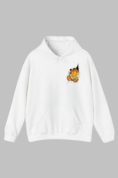 Nyda Collections Hanorac supradimensionat unisex cu glugă cu imprimeu Garfield - mânecă lungă, buzunar, bumbac