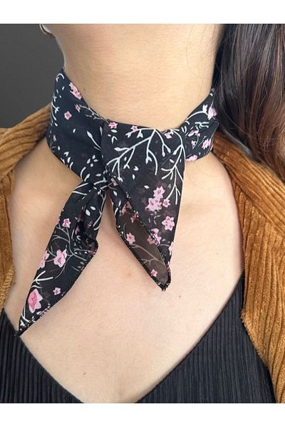 MAZEN Patterned Chiffon Scarf 45X45 Hair, Bag, Wrist, Neck Accessory